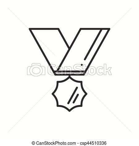 450x470 Gold Medal Award With Ribbon. Winner Line Thin Icon. First