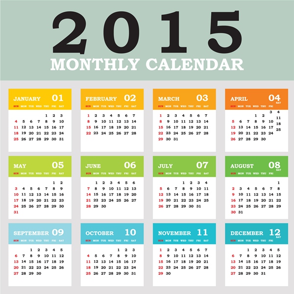600x600 2015 Grid Calendar Creative Design Vector 04 Free Download