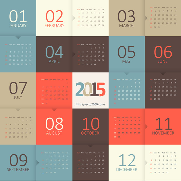623x624 Calendar 2015 Vector Template 2
