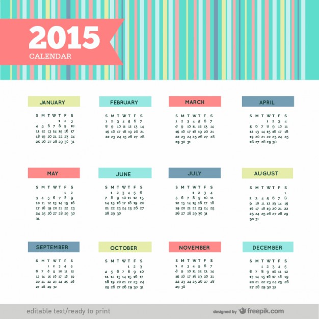 626x626 Colorful 2015 Calendar Vector Free Download