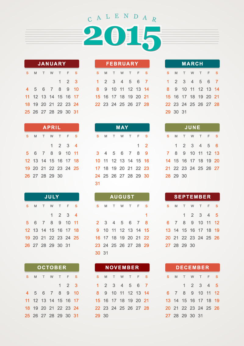 800x1132 Colorful Line Calendar 2015 Vector Free Vector Graphic Download