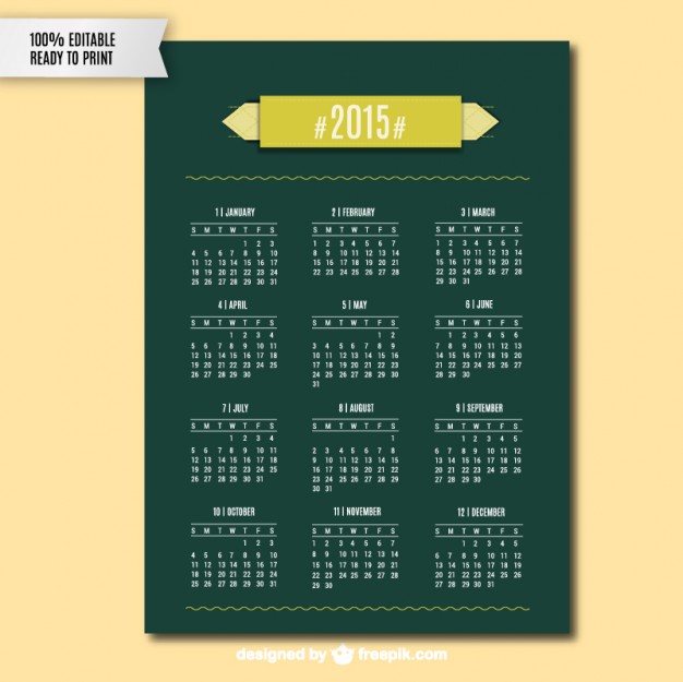 626x625 Green 2015 Calendar Vector Free Download
