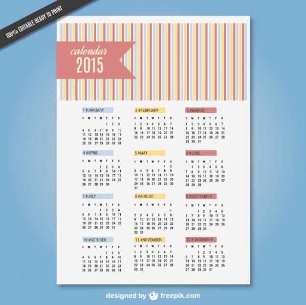 626x625 Striped 2015 Calendar Vector Free Download