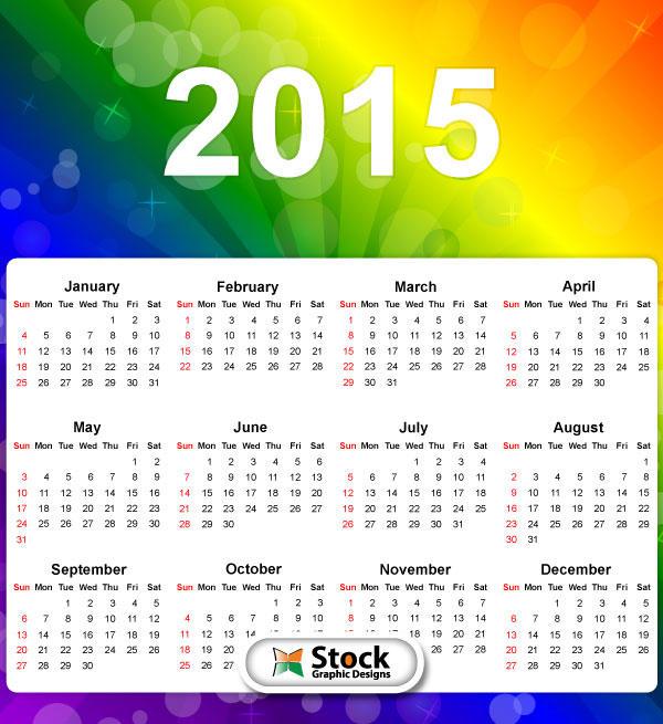 600x655 Vector 2015 Calendar On Rainbow Colors Background 123freevectors