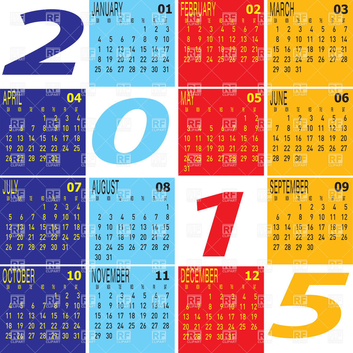 1200x1200 Year 2015 Colourful Calendar Vector Image Vector Artwork Of