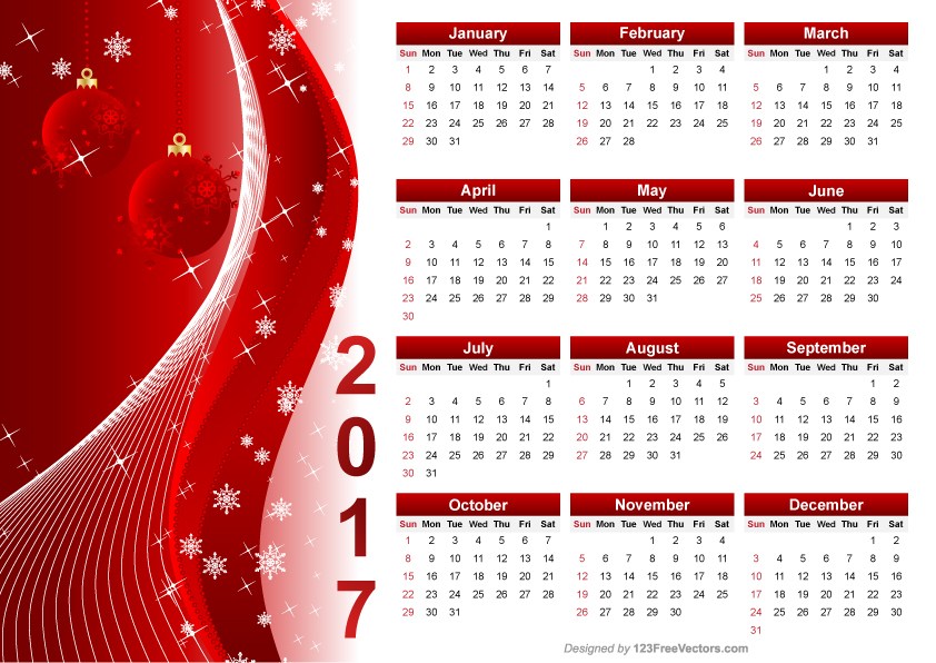 842x596 Red Christmas Calendar 2017 Vector 123freevectors
