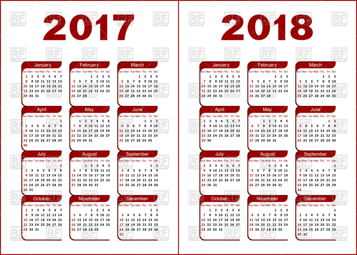1200x856 Calendar For 2017 And 2018 Vector Image Vector Artwork Of