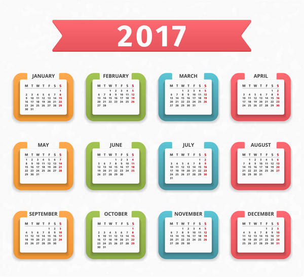 600x546 Colored Paper Calendar 2017 Vector Design Free Download
