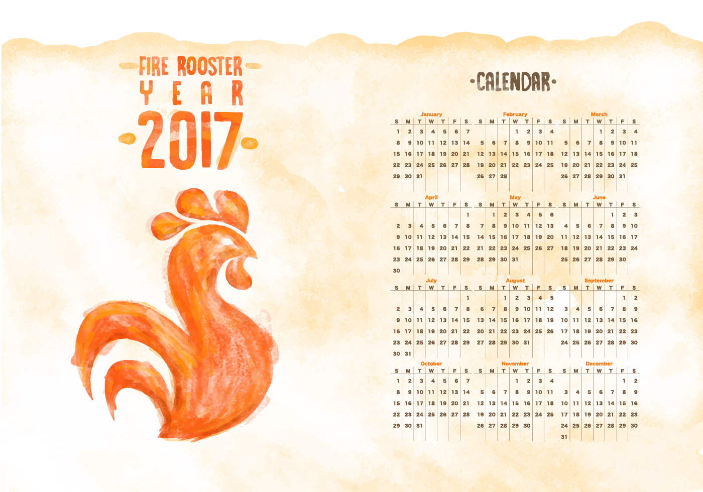 1400x980 Free Calendar 2017 Watercolor Vector