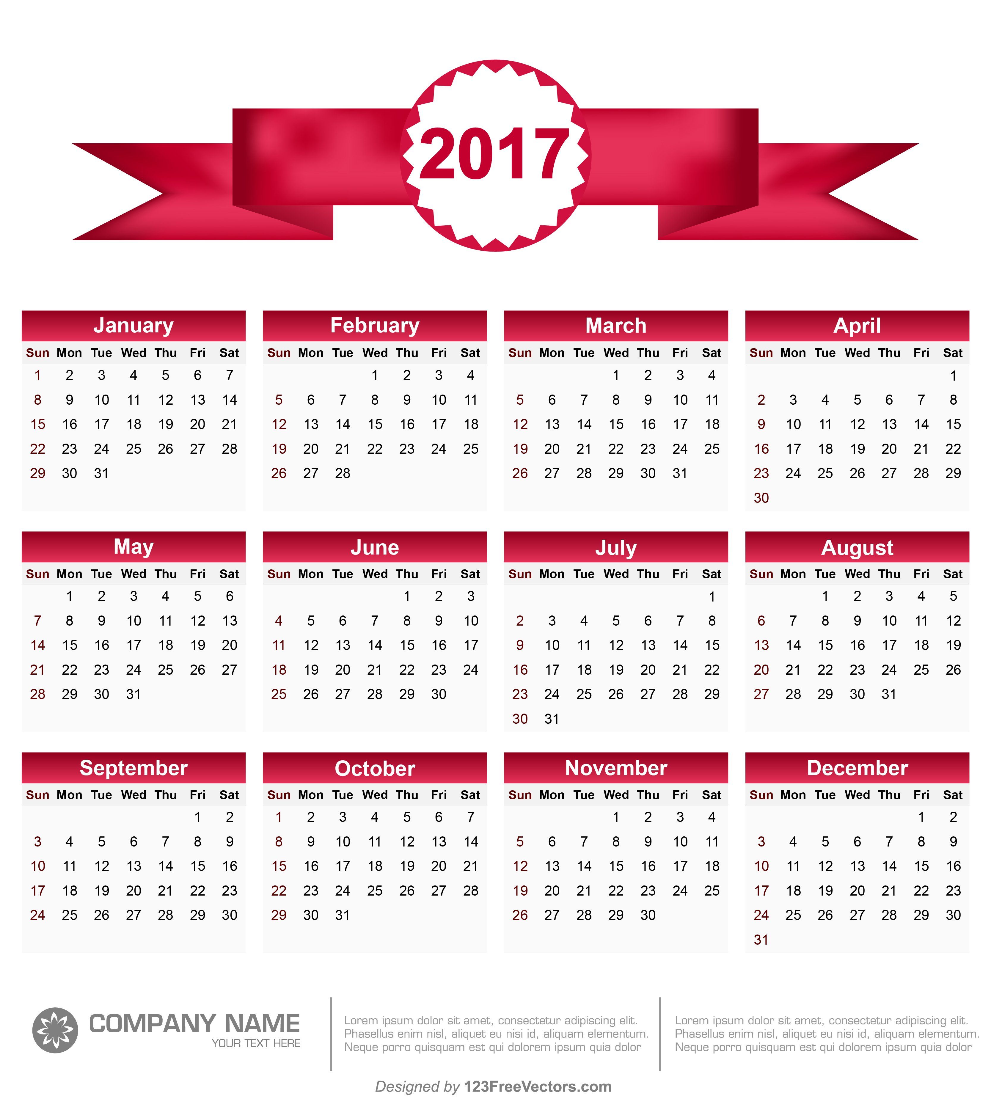 3333x3750 Printable 2017 Calendar Vector 2017 Calendar