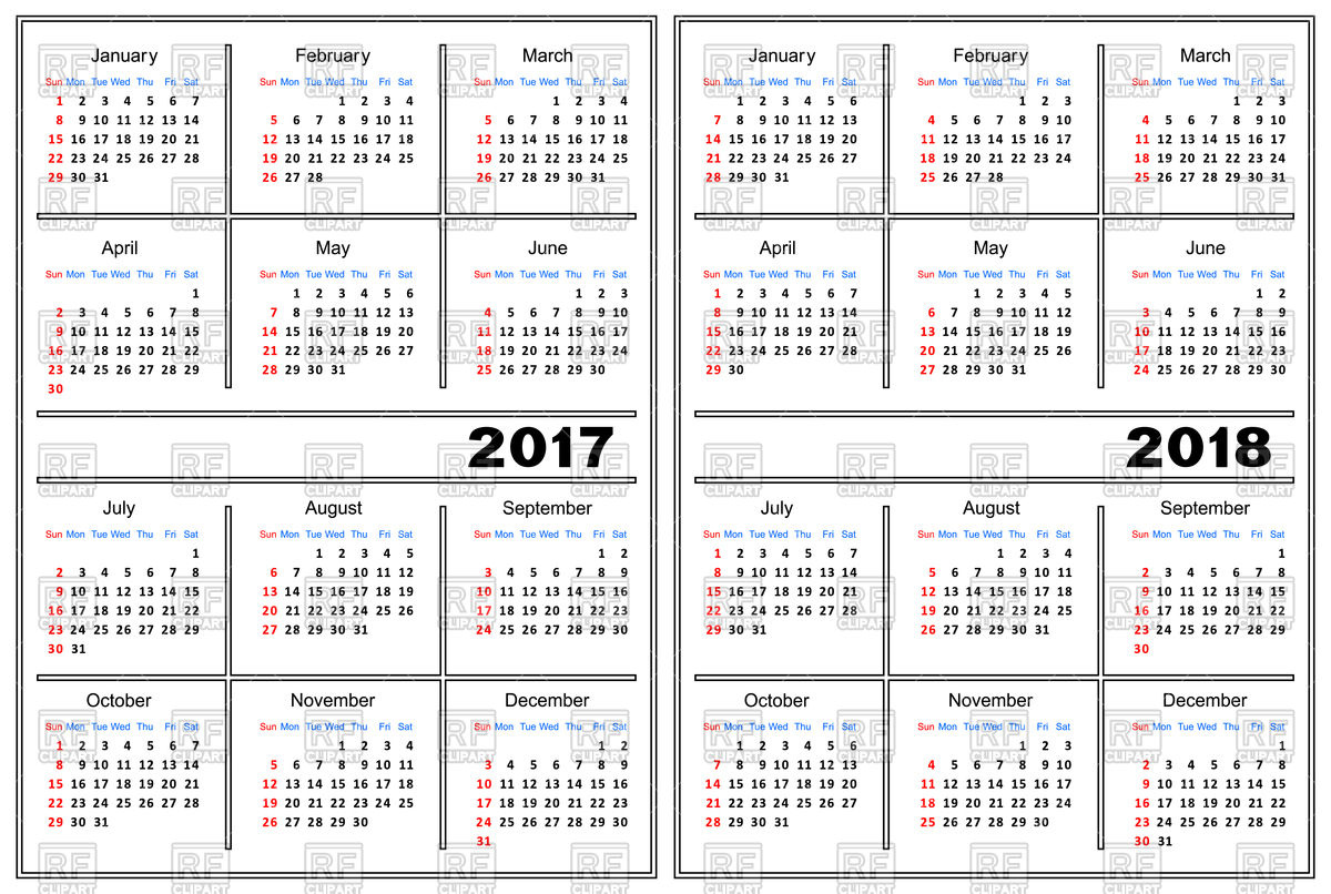 1200x806 Calendar Template 2017 And 2018 Vector Image Vector Artwork Of