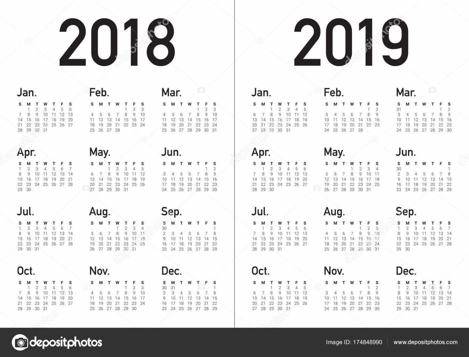 1500x1144 Depositphotos 174848990 Stock Illustration Year 2018 2019 Calendar