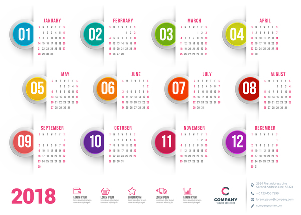 600x429 White 2018 Company Calendar Vectors