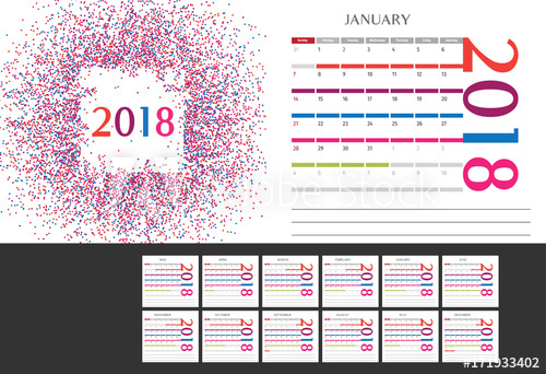 500x342 Year 2018 Calendar Vector Template. Modern 2018 Calendar. Vector
