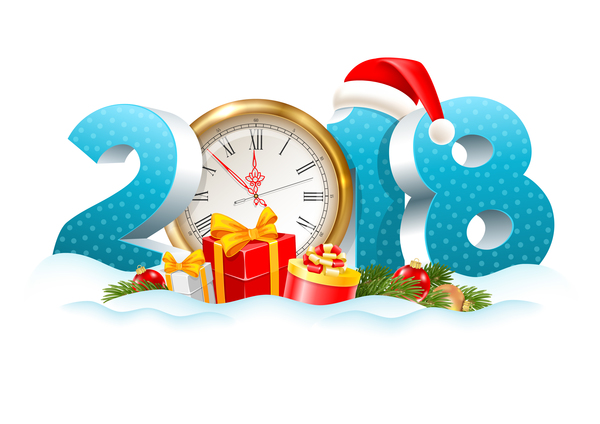 600x424 2018 Digits New Year Background With Clock Vector Free Download