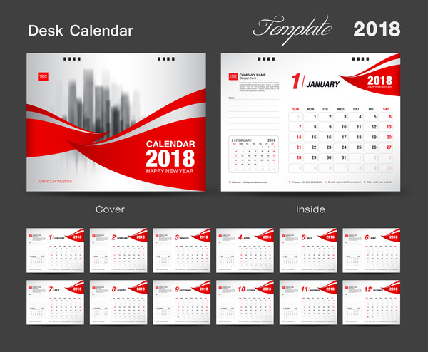 600x494 Desk Calendar 2018 Template With Red Cover Vector 08 Free Download