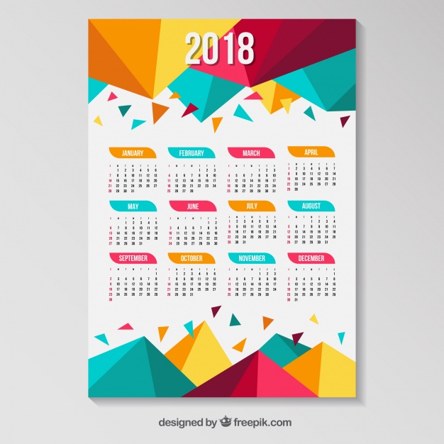 626x626 2018 Calendar With Colored Polygons Vector Free Download
