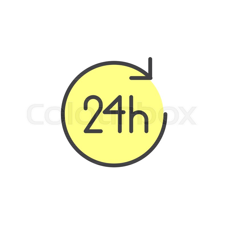 800x800 24 Hours Filled Outline Icon, Line Vector Sign, Linear Colorful
