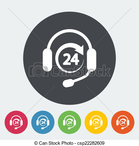 450x470 Support 24 Hours. Single Flat Icon On The Button. Vector Illustration.