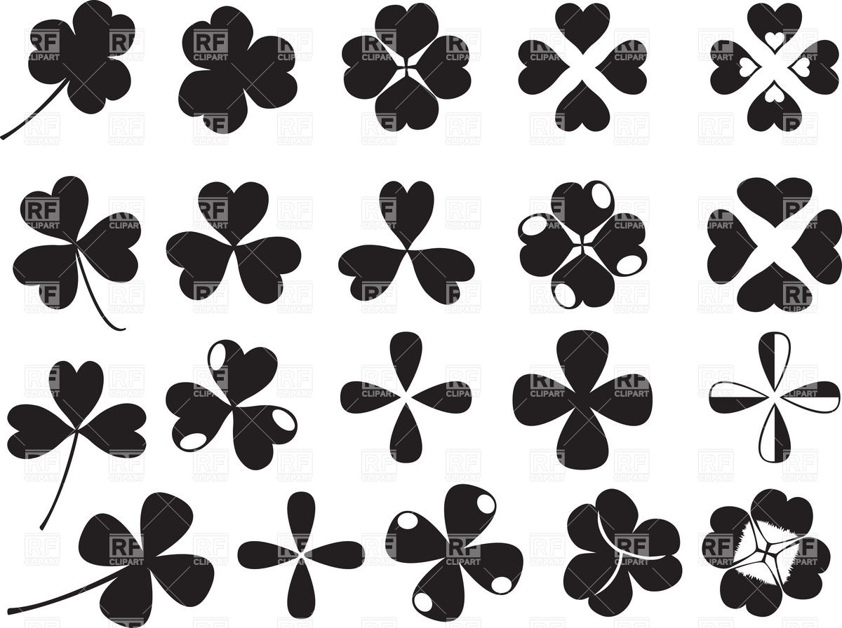 1200x896 Four And Three Leaf Clover Silhouettes Vector Image Vector