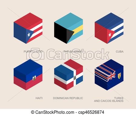 450x380 Set Of Isometric 3d Boxes With Flags Of Caribbean Countries