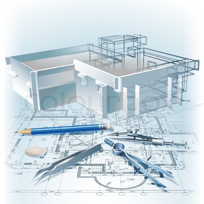 800x800 Architectural Background With A 3d Building Model. Part Of