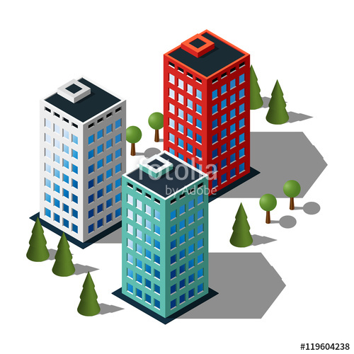 500x500 Isometric Buildings Illustration Set. 3d Buildings Icon. Stock