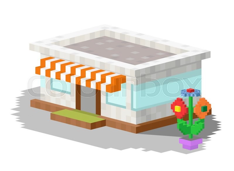 800x584 Shop Market Building Vector Illustration. 3d Shop Store Building