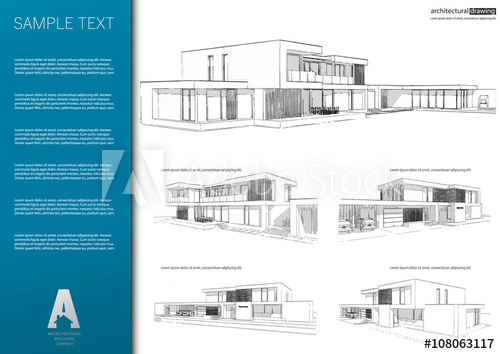 500x354 Wireframe Blueprint Drawing Of 3d Building. Vector Architectural