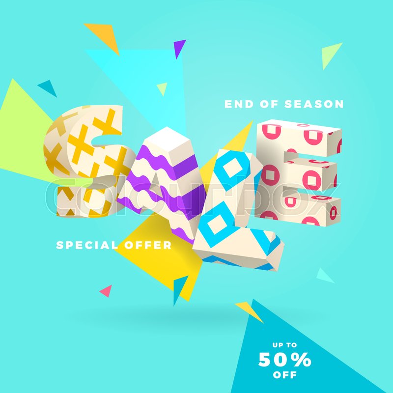 800x800 Fresh Sale Banner, 3d Letters And Abstract Shapes, Vector