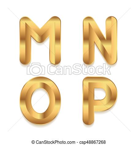 450x470 Golden Alphabet. Set Of Metallic 3d Letters. Vector Letters M N O P.