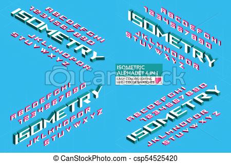 450x319 Isometric Alphabet 4 In 1. 3d Letters And Numbers. Color Swatches