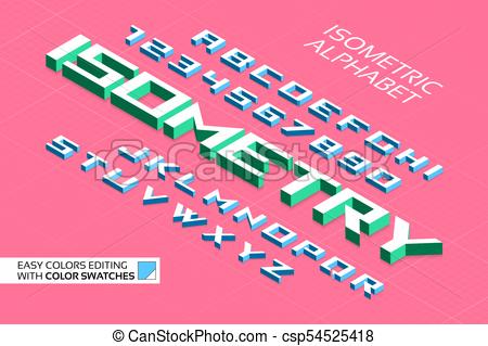 450x319 Isometric Alphabet. 3d Letters And Numbers. Color Swatches