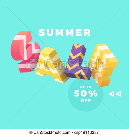 450x470 Summer Sale 3d Sign. Summer Sale Banner, Colorful 3d Letters
