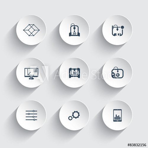 500x500 3d Printer, Printing, Additive Manufacturing, Round 3d Icons