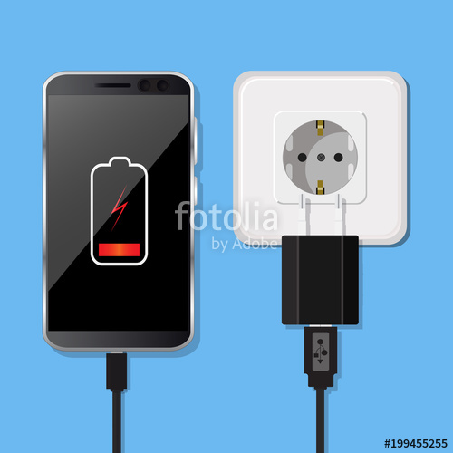 500x500 Smartphone And Charger Adapter. Low Battery. Vector Illustration