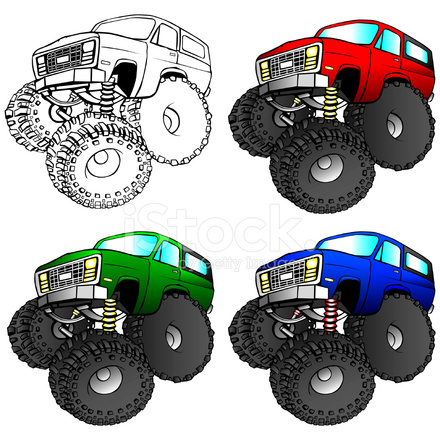 440x440 Cartoon Illustration Of A 4x4 Suv Truck With Large Stock Vector