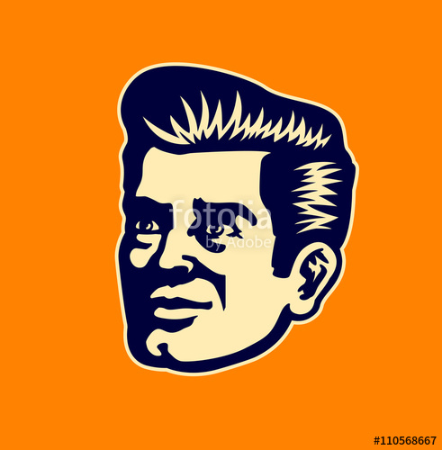 491x500 Vintage 50s Man Face Vector Clipart Illustration Head Portrait Of