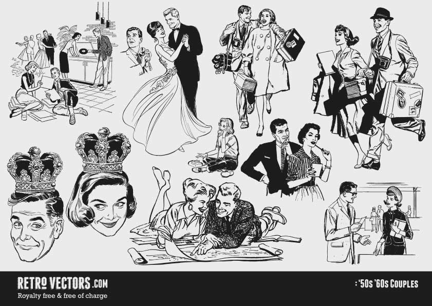 841x596 50s Couples Vintage Vectors Royalty Free Free Of Charge
