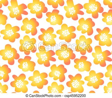 450x395 Hot Orange Color Summer Floral Vector Illustration In Retro 60s