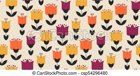 450x245 Retro Orange And Yellow Color 60s Flower Motif. Geometric Floral