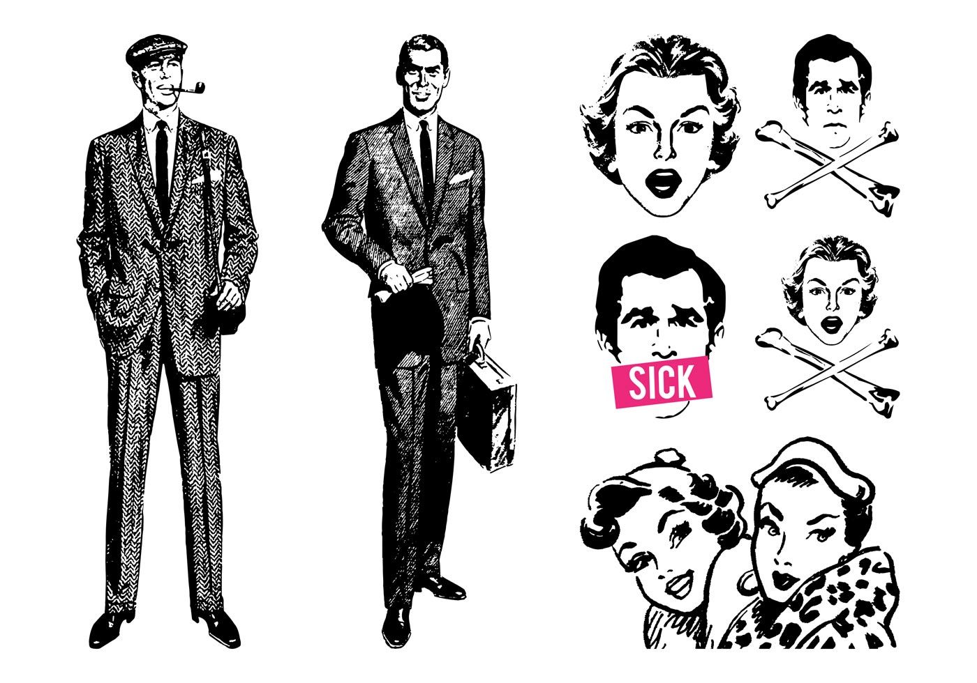 1400x980 Vector Graphics Of People From The 50s And 60s. Full Body