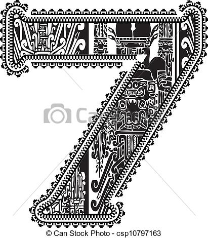 411x470 Ancient Number 7. Vector Illustration.