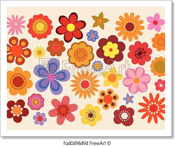 560x470 Free Art Print Of Vintage Flowers 60s70s. Vector Illustration Of