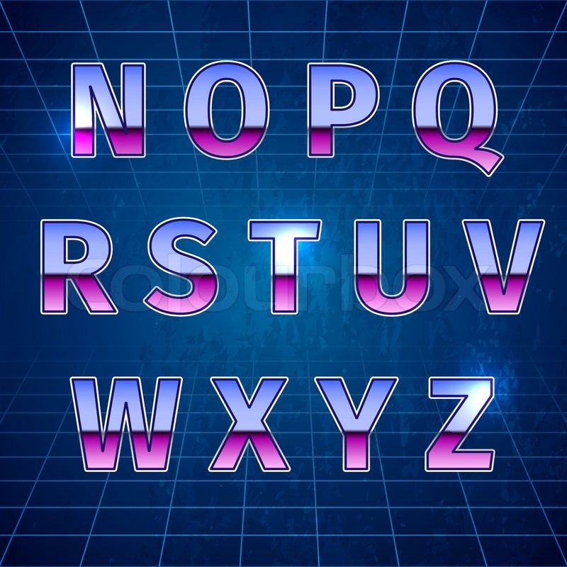 800x800 80s Retro Sci Fi Font, Beautiful Vector Illustration Stock