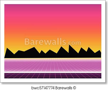 437x364 Art Print Of Future Retro Landscape Of The 80s. Vector Futuristic