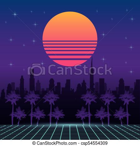450x470 The 80s Landscape Style Vector Illustration Graphic Design.
