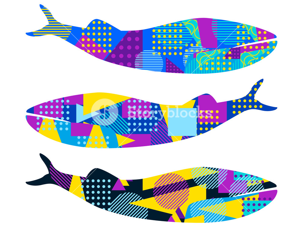 1000x750 Whale With Memphis Pattern. Geometric Elements In The Style Of 80s