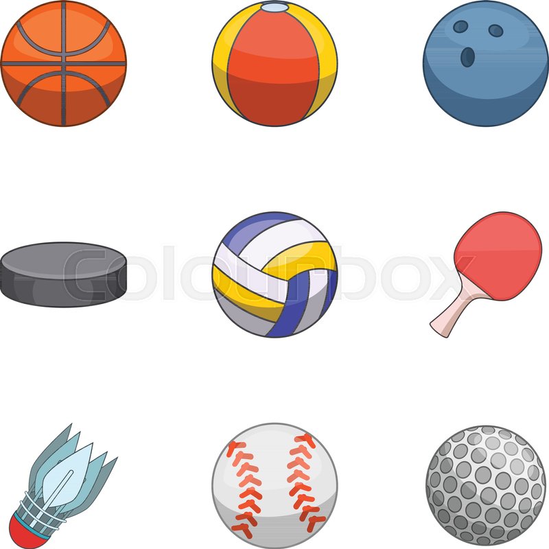800x800 Ball Icons Set. Cartoon Set Of 9 Ball Vector Icons For Web