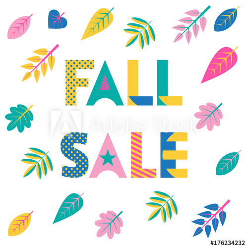 500x500 Fall Sale. Trendy Geometric Font In Memphis Style Of 80s 90s